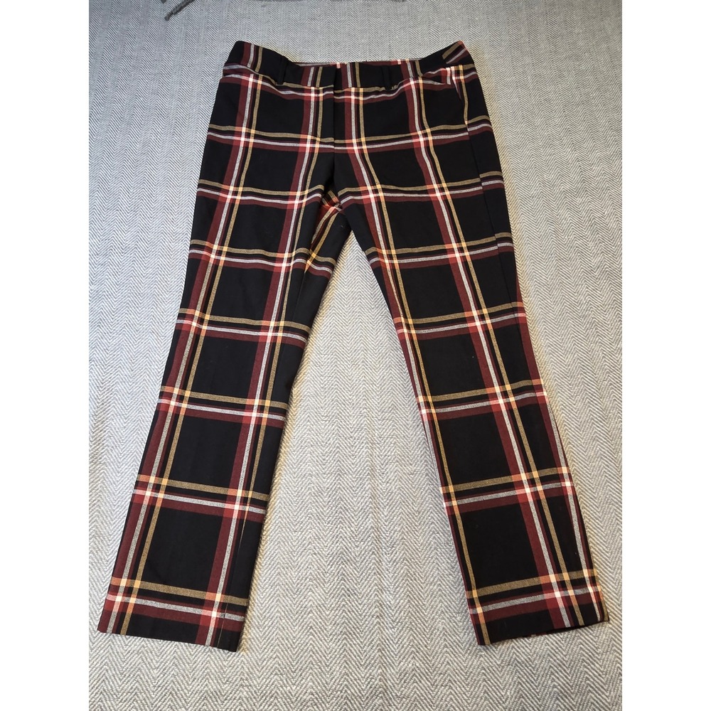 LOFT Outlet Ankle Pants Women's 12 Black Plaid Stretch Relaxed Fit Skinny Leg
